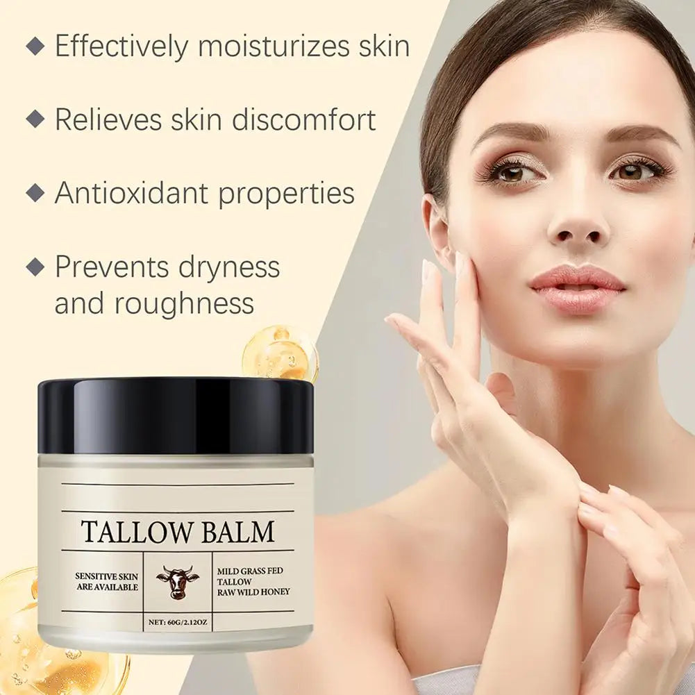 Organic Grass-Fed Beef Tallow Balm with Raw Honey - Moisturizing Cream for Soft, Smooth Skin