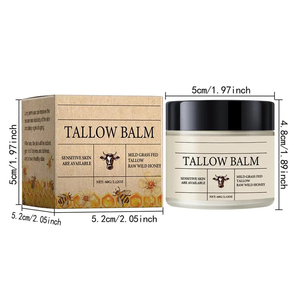 Organic Grass-Fed Beef Tallow Balm with Raw Honey - Moisturizing Cream for Soft, Smooth Skin