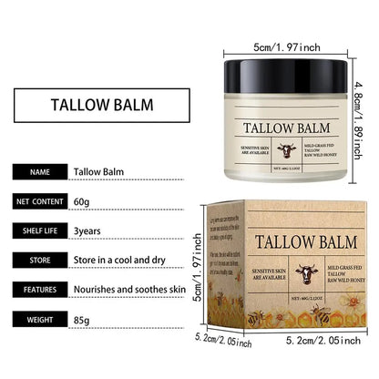 Organic Grass-Fed Beef Tallow Balm with Raw Honey - Moisturizing Cream for Soft, Smooth Skin