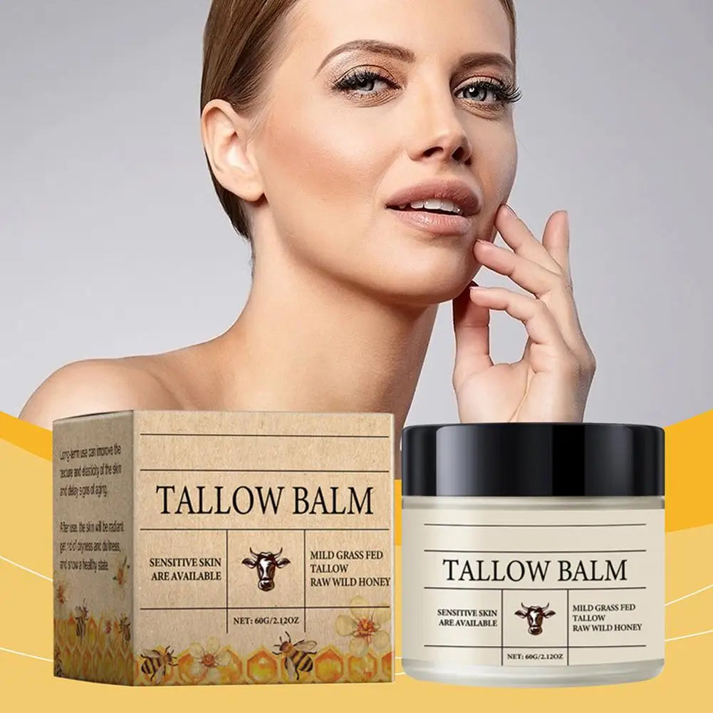 Organic Grass-Fed Beef Tallow Balm with Raw Honey - Moisturizing Cream for Soft, Smooth Skin