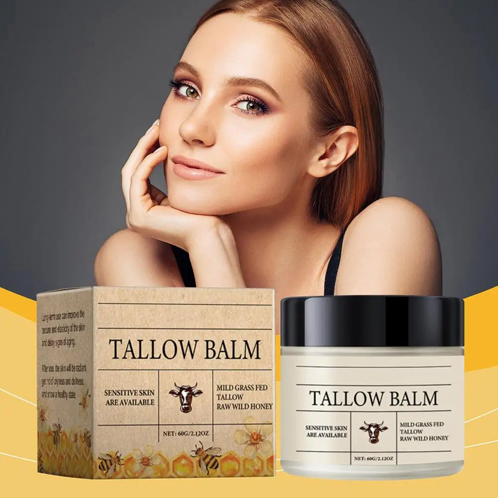 Organic Grass-Fed Beef Tallow Balm with Raw Honey - Moisturizing Cream for Soft, Smooth Skin